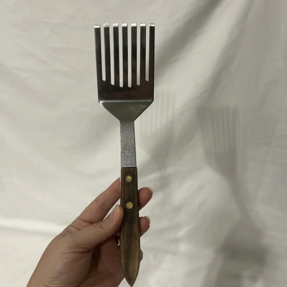 Vintage MC Stainless Steel Forked Spatula Turner 9.5
